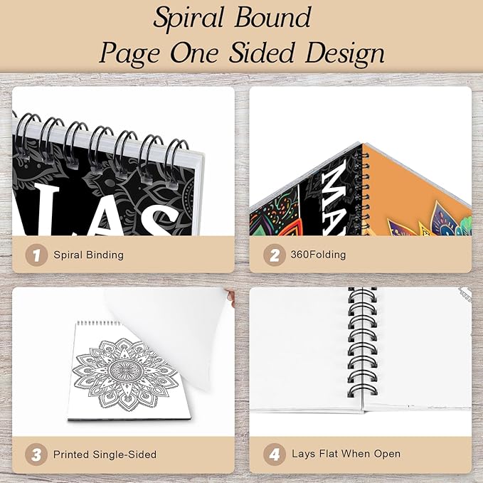 Mandala Coloring Books for Adult Women Spiral Bound Page Printed Single-Sided Gifts Arts and Crafts for Women to Relax, Anxiety and Depression 24 Colorful Coloring Pages of Mandala Creative Coloring