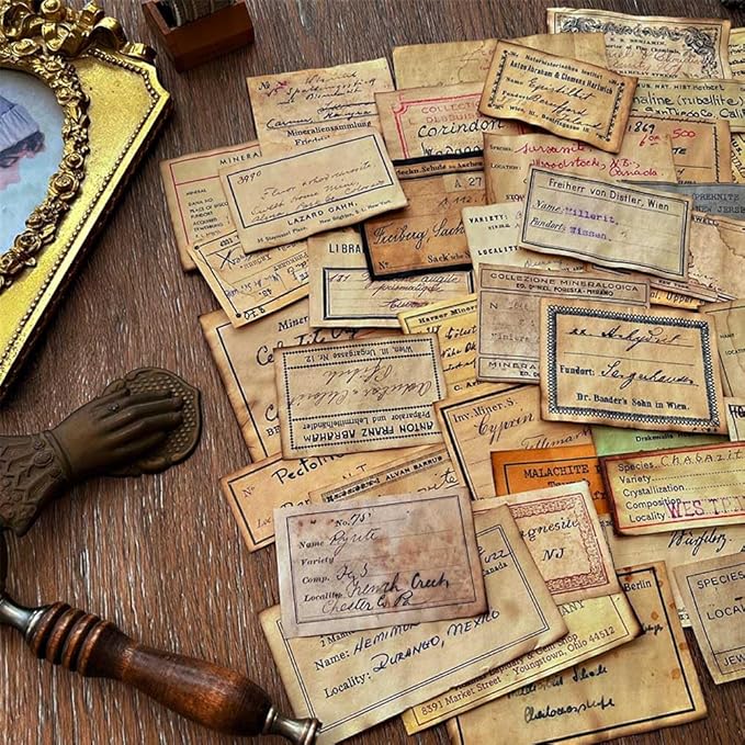 Coffee Stained Junk Journal Supplies, Handwritten Style Ephemera for Junk Journals, 45pcs Vintage Decoupage Paper for Scrapbook Kit, Aged Tag Label Materials for Room Decor Wall Collage Kit