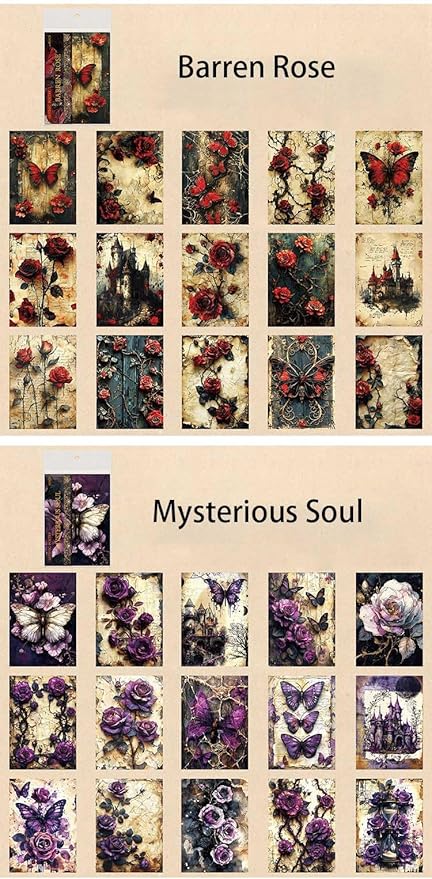 120 Sheets Gothic Scrapbooking Paper for Scrapbook Kit, Vintage Ephemera for Junk Journals, Magic Decoupage Paper for Journaling Supplies , Dark Academia Wall Decor Room for Home Decorations