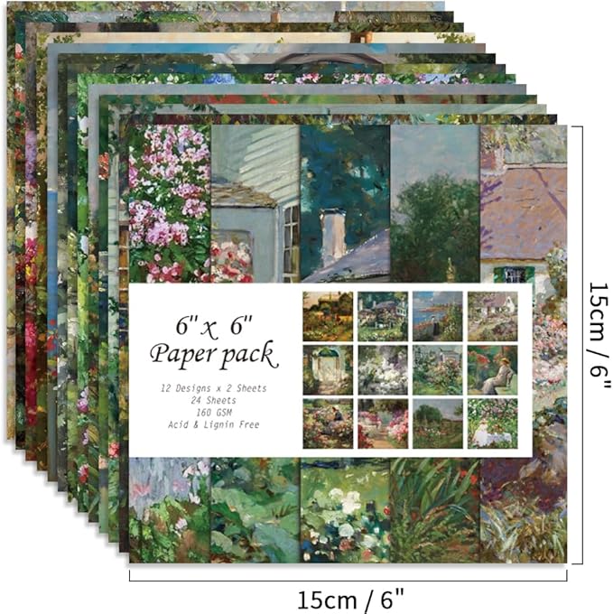 6x6” 160gsm cardstock Single Sided Scrapbooking 24 Papers Pad vintage decoupage scrapbook kit patterned paper junk journal supplies journaling supply scrap paper crafting Courtyard