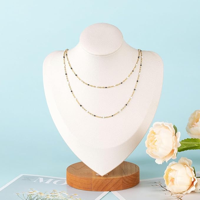 UMAOKANG 10 Meters White Black Enamel Bead Chain for Jewelry Making Gold Plated Stainless Steel Cable Chains for Necklace DIY