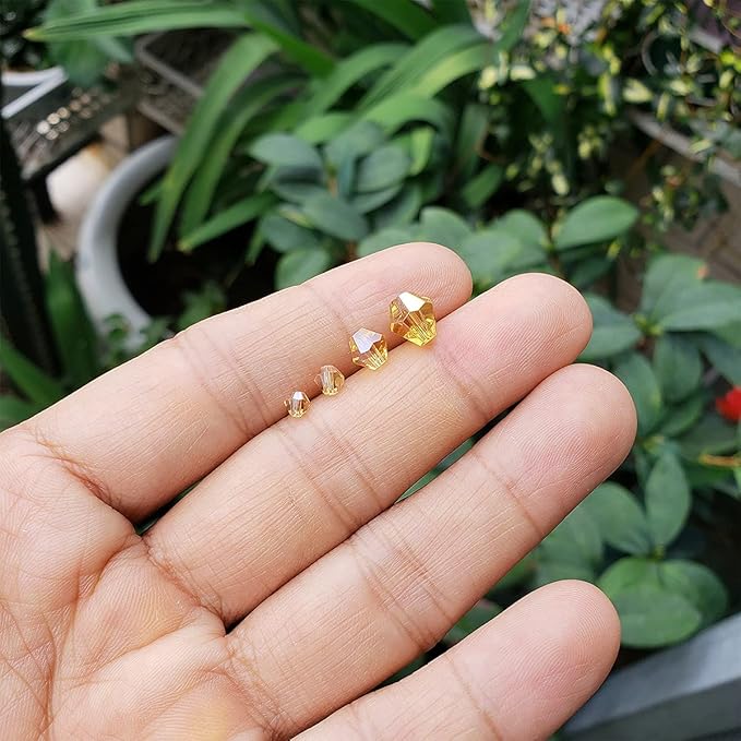 Gold Champagne Bicone Glass Beads for Jewelry Making, Faceted Crytal Spacer Beads for Bracelet Necklace Earring (3mm 4mm 6mm 8mm Mixed Sizes, 1040pcs)