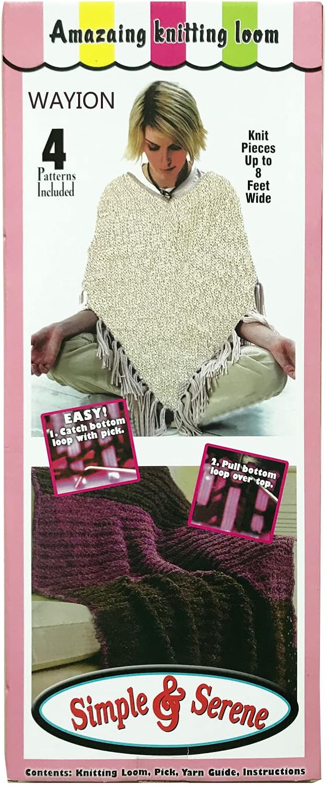 WAYION 55" Afphgan Serenity Loom Knitting Board Weave Loom Kit with Step by Step Instructions Great for The Experienced Loom Knitter(Blue/Pink) (Pink)