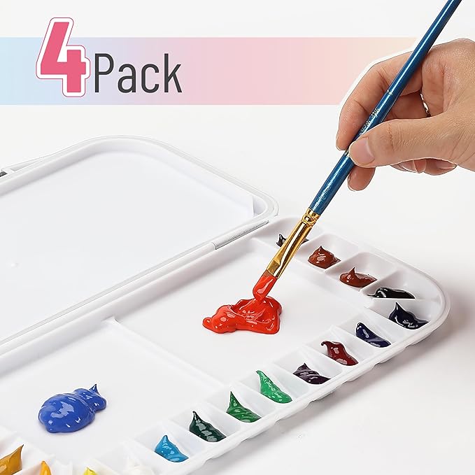 Mr. Pen Airtight Watercolor Palettes - 4 Pack, 18 Wells and 2 Mixing Areas, Folding Paint Tray with Lid