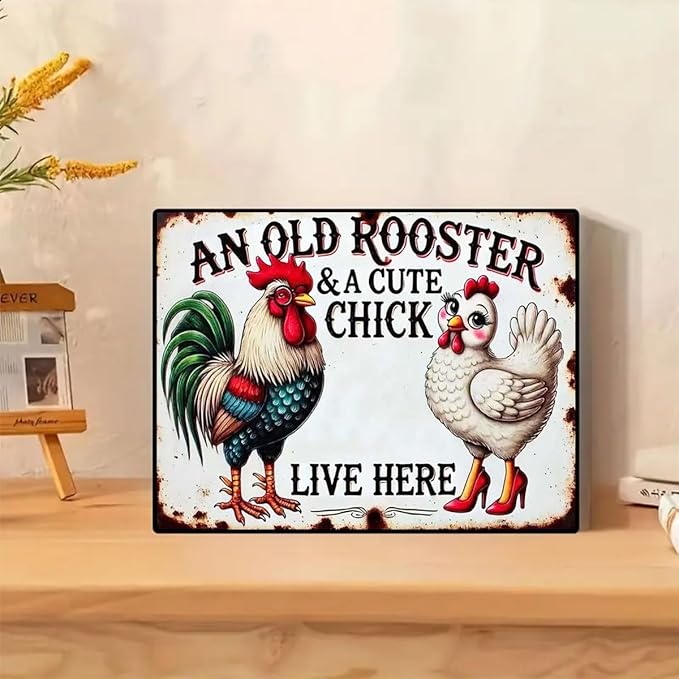 5D Diamond Art Painting Kits for Adults, An Old Rooster & A Cute Chick Live Here Chicken Art Kits For Beginner,DIY Vintage Full Round Gem Crystal Art Paint by Diamond Home Wall Decor12X16inch