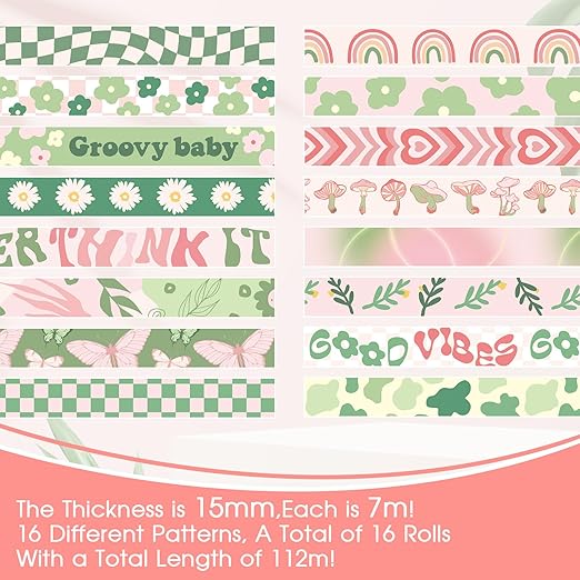 Henoyso 16 Rolls Cute Washi Tape Set Pastel Decorative Tape 15 mm Wide 7 Meters Long Washi Tape Stickers Cute Tape Bulk for Arts DIY Crafts Journal Supplies Planners Scrapbook Gift Wrap(Danish Style)
