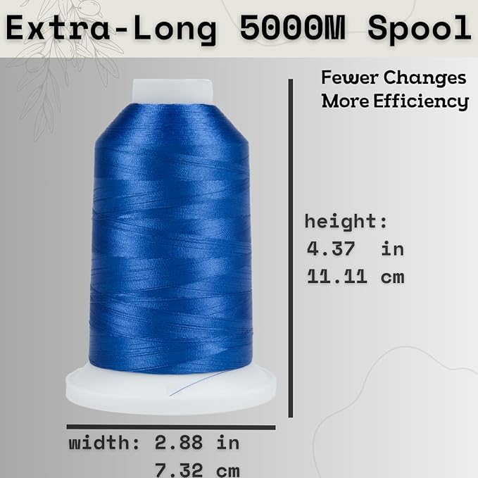 Simthread Trilobal Polyester Thread – 5000M (5500yds) No.40 – Super Sheen, Tangle-Free – Built-in Thread Lock Spool – Compatible with Brother, Singer, Janome & More, Blue-405