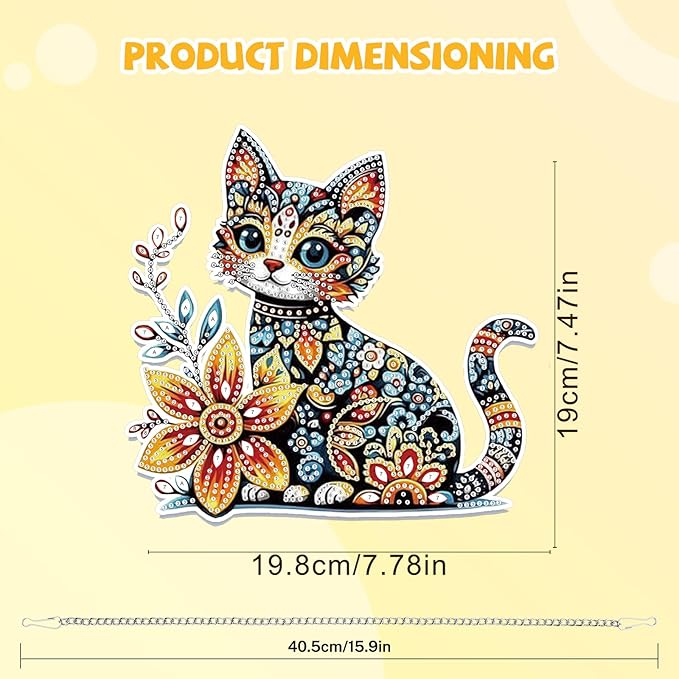 Bowetile Colorful Cat Diamond Art Hanging Kits for Adults, 5D Special Shape Diamond Painting Cats Window Pendant Kits, Animal Gem Art Suncatchers Ornament for Home Garden Wall Decor
