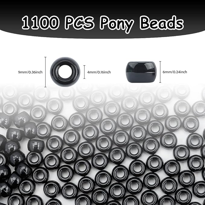 pony beads 1100 pcs,beads for jewelry making,bead for bracelets making,plastic bead for crafts for braids for girls,kandi jewelry,gifts for girls (black)