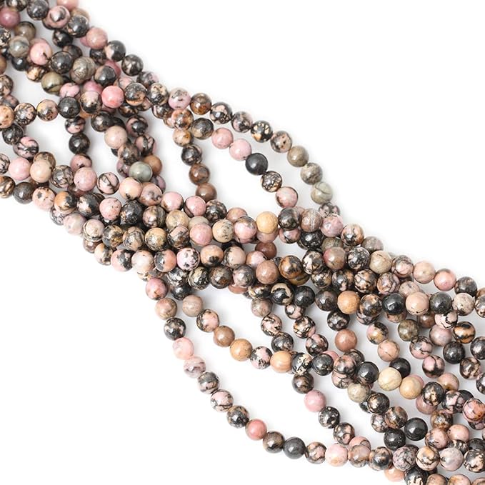 cheavian 60pcs 6mm natural black line rhodochrosite gemstone smooth round loose beads for jewelry making 1 strand 15"