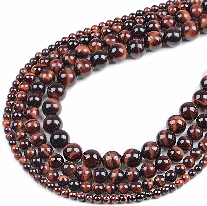 bymitel 90pcs natural crystal beads stone gemstone round energy healing loose beads with stretch cord for jewelry making bracelets anklets (red tiger's eye, 10mm 90pcs)