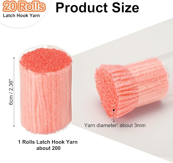 PATIKIL 20 Rolls Latch Hook Yarn, Latch Hook Kit Precut Rugs Yarn Making Crochet Bundles for Rug Adults Beginners Tapestry DIY Craft, Light Red