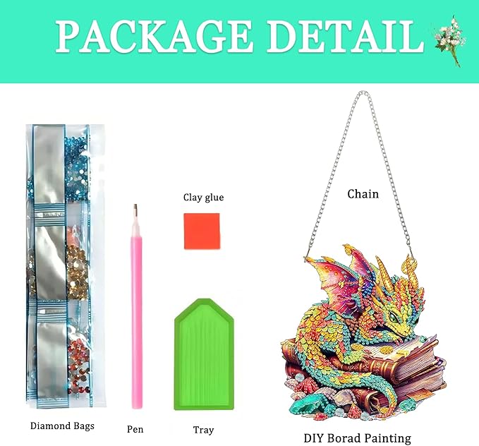 Auremi Dragon Diamond Art Hanging Kit for Adult, Special Shaped Rhinestone, DIY Acrylic 5D Book Diamond Painting Window Pendants Signs, Home Garden Wall Hanging Ornament