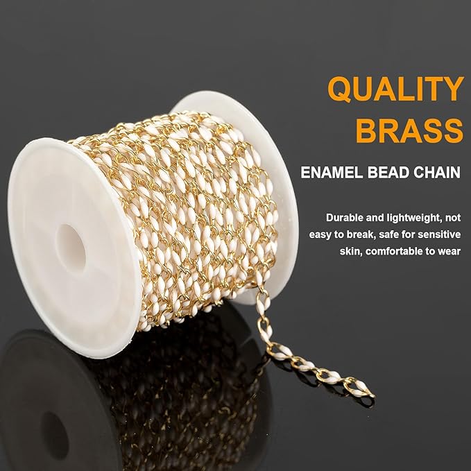 KYUNHOO 13 Feet/4M White Oil Drip Chain for Jewelry Making Twist Lip Chain Roll Gold Plated Brass Jewelry Link for Necklace Bracelet Earring DIY Finding Supplies