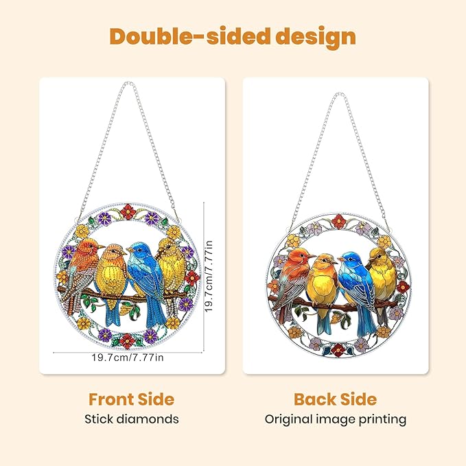 MXJSUA Diamond Art Hanging Kits for Adults Beginners, Birds DIY Acrylic Special Shaped Crystal Diamond Gem Art Pendant Drills Painting Ornament for Home Wall Decor and Gift