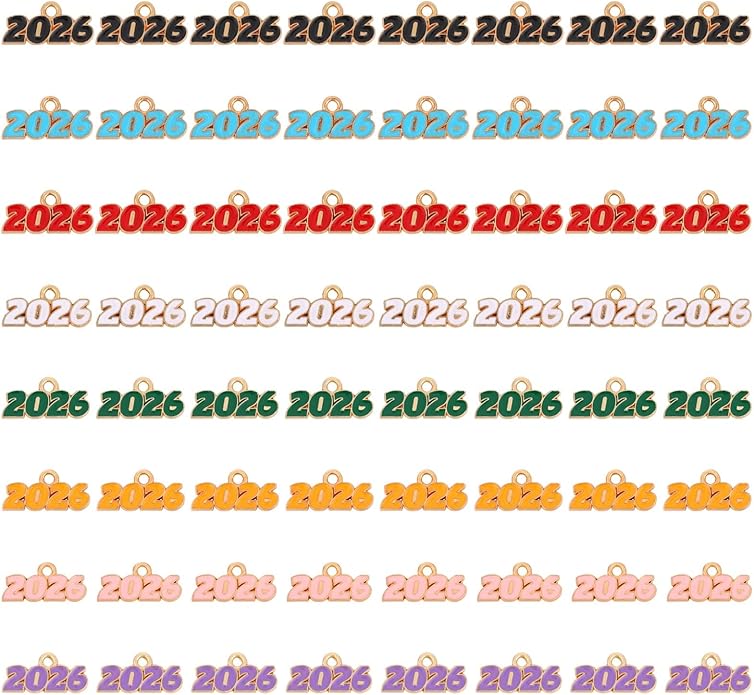 2026 Charms, 8 Colors Zinc Alloy 2026 Year Charms for Crafts New Year Graduation Tassel for Craft DIY Jewelry Making Party Decoration