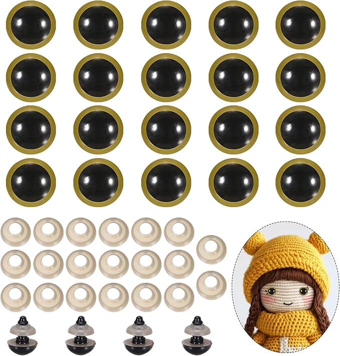 PATIKIL 14mm Safety Eyes, 20Pcs Realistic Doll Crocheting Safety Eyes with Washers for Decor Crochet Accessories Dolls Craft Halloween, Gold Tone