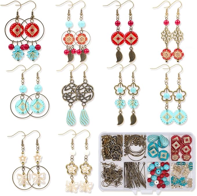 SUNNYCLUE 10 Pairs Baroque Earrings for Women Vintage Earrings for Women Trendy 2025 Acrylic Antique Bronze Tibetan Style Retro Turquoise Gemstone Bohemian Boho Jewelry Set Christmas Wedding Gift DIY