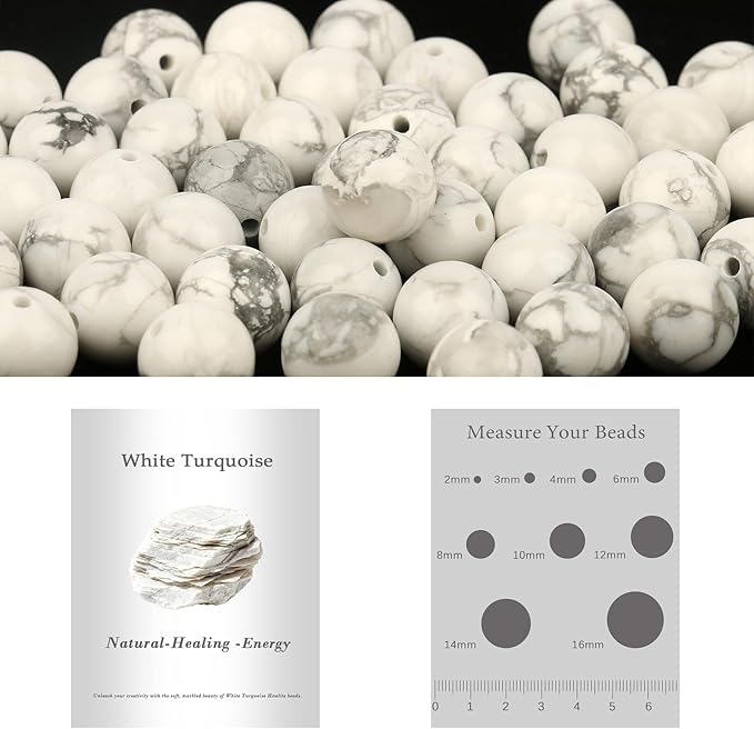Song Xi 90pcs 4mm Natural White Turquoise Stone Beads for Jewelry Making, Gemstones Beads Bracelet for Necklace Earring Keychain, with Jewelry Box and Elastic for Christmas Wedding Birthday Gift