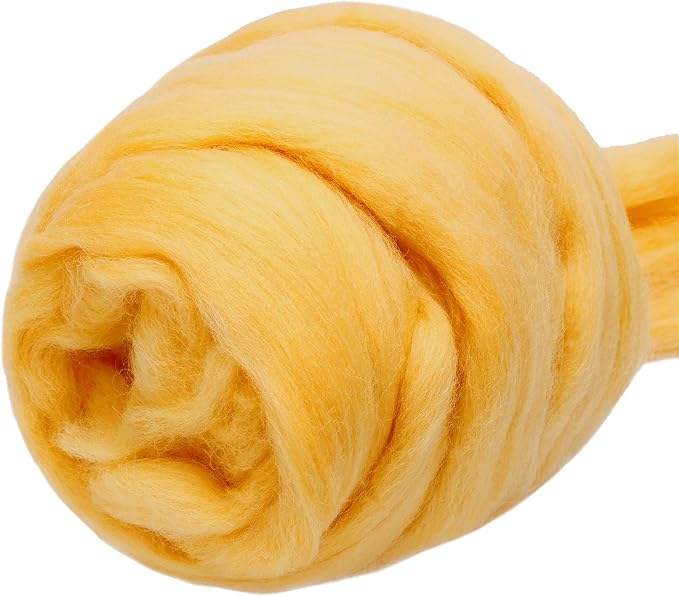 3.53oz Wool Roving, Wool Felting Supplies, Pure Wool, Chunky Yarn, Spinning Wool Roving for Needle Felting Wet Felting DIY Hand Spinning (Yellow)