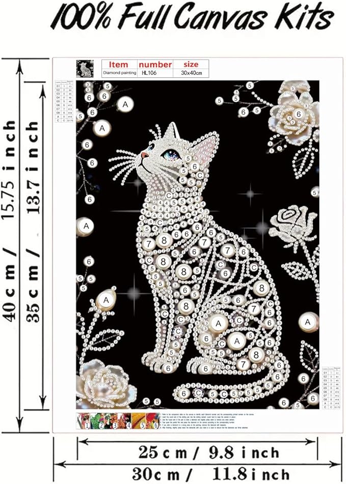 GEMFAMILY Cat Diamond Art Kits for Adults,DIY Animal Special Shaped Pearl Diamond Painting Kit for Beginners, 5D Diamond Painting Gem Art for Home Wall Decor 12 X 16 Inch
