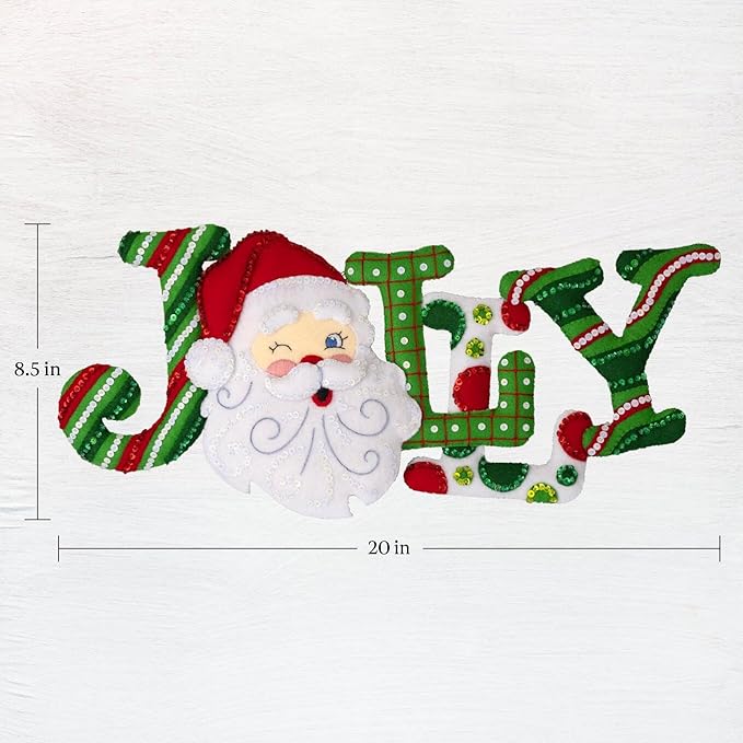 Bucilla Felt Applique Wall Hanging Kit, Jolly Santa, Perfect for Holiday DIY Arts and Crafts, 89645E