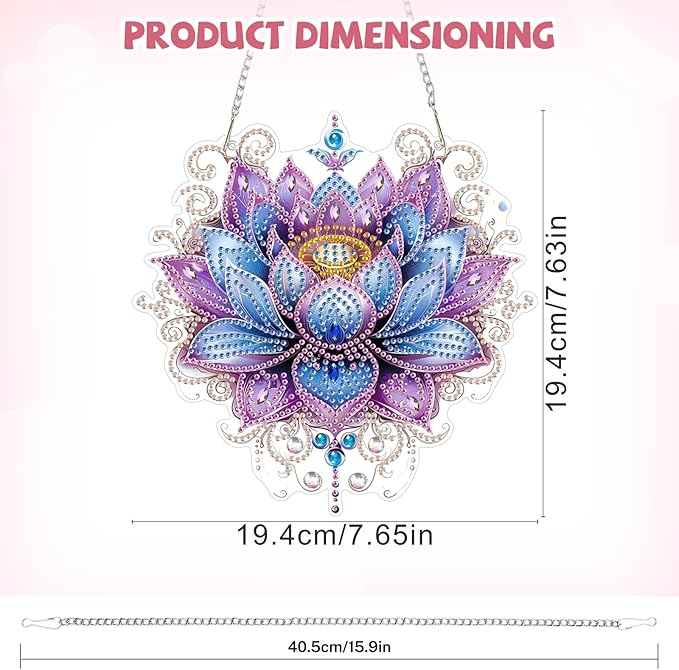Lotus Diamond Art Hanging Kits for Adults, Diamond Art Suncatchers Flowers, 5D Special Shape Diamond Painting Pendant Window Ornament Gifts for Home Wall Garden Door Decor