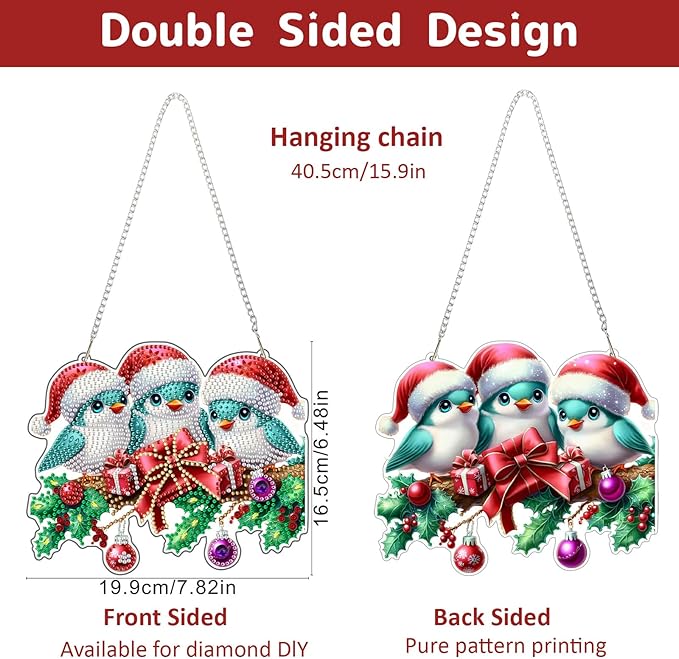 Genius maker Christmas Diamond Art Hanging Kits for Adults, Birds Diamond Painting Pendant Kits, DIY Acrylic 5D Special Shaped Crystal Diamonds Gem Art Painting Ornament for Home Wall Decor Gift