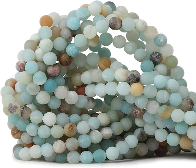 cheavian 60pcs 6mm natural colorful frosted amazonite gemstone round loose beads stone beads for jewelry making diy 1 strand 15"