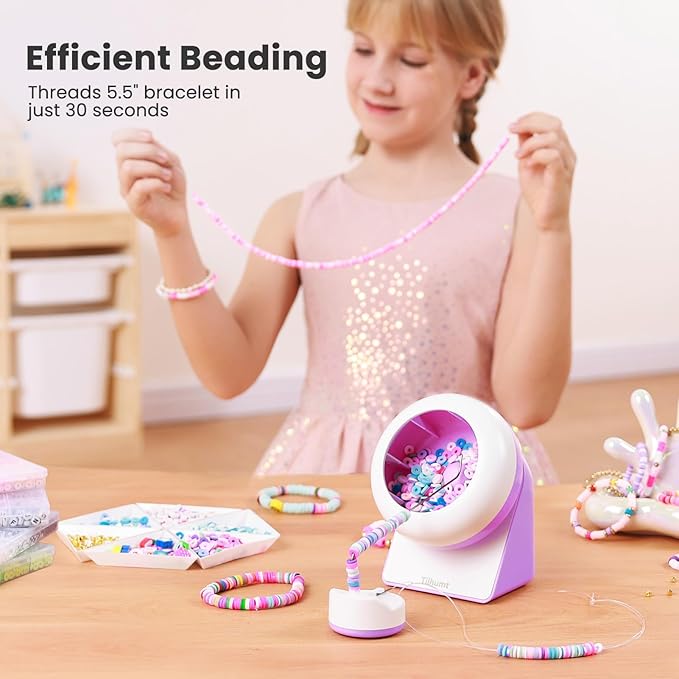 Tilhumt Clay Bead Spinner, Electric Bead Spinner for Jewelry Making, Friendship WWJD Bracelets Maker with Needle and Elastic String, Bracelet Making Machine, Ideal Gift for Craft Bead Lovers, Purple