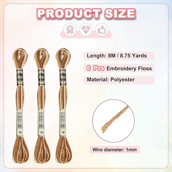 PATIKIL 6 Skeins Embroidery Floss, Polyester Embroidery Threads Bracelets String for Cross-Stitch Hand Embroidery, Brown