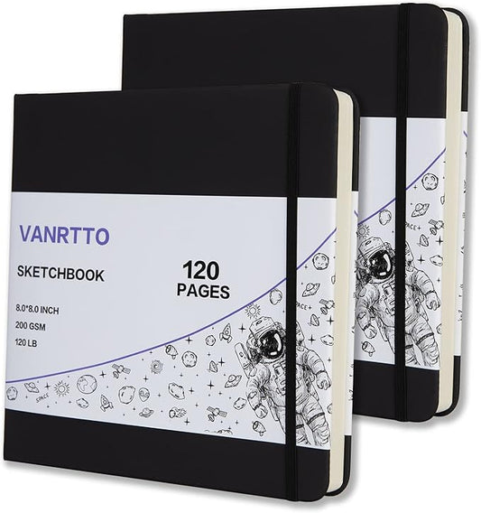 Hardcover Square Sketch Book, 120lb/200GSM Sketchbook Thick Drawing Paper for Marker Watercolor Pencil Mixed Media, Premium Drawing Notebook, 60 Sheets/120 Pages 8x8 Inch Sketch Pad, 2 Pack