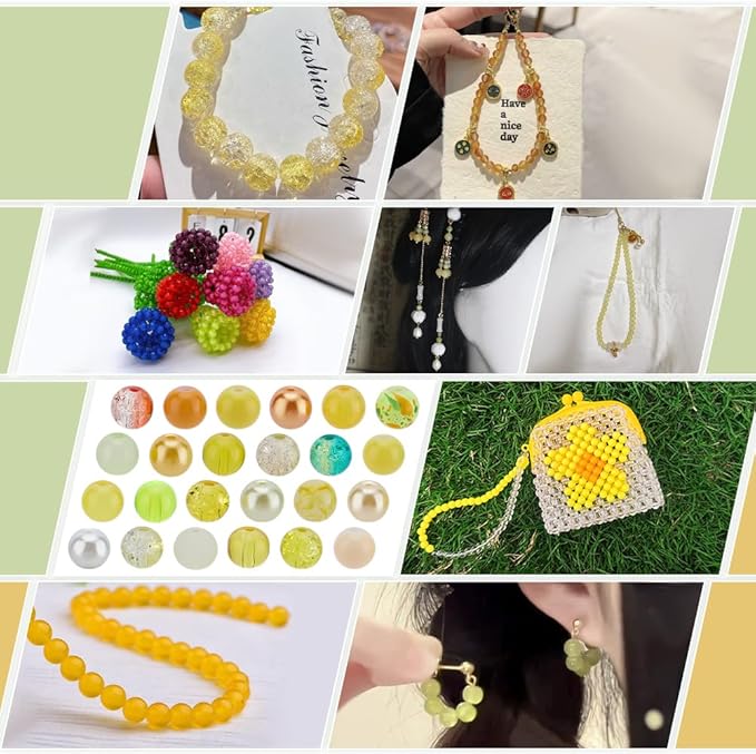 PH PandaHall 720pcs 8mm Yellow Glass Beads 24 Color Bracelet Beads Crystal Bead Baking Painted Glass Loose Bead for Fall Friendship Bracelet Earring Jewelry Making Christmas Tree Ornament