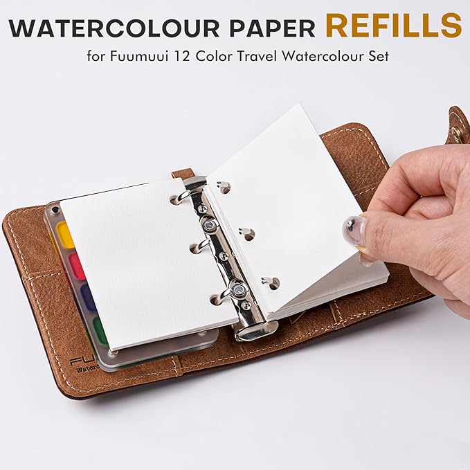 Fuumuui Travel Watercolor Samll Paper Refill - 20 Sheets 140 LB (300 GSM) Cold Pressed, Acid-Free Cotton Paper for Painting, Drawing, Art Journaling, Sketchbook As Travel Notebook - 2.4 * 3.1 Inches