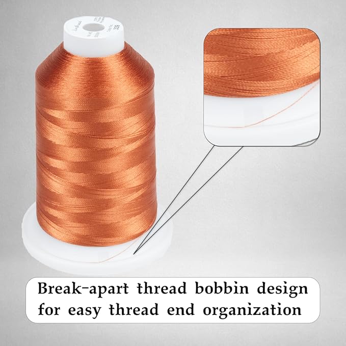 Simthread Trilobal Polyester Thread – 5000M (5500yds) No.40 – Super Sheen, Tangle-Free – Built-in Thread Lock Spool – Compatible with Brother, Singer, Janome & More, Clay Brown-339