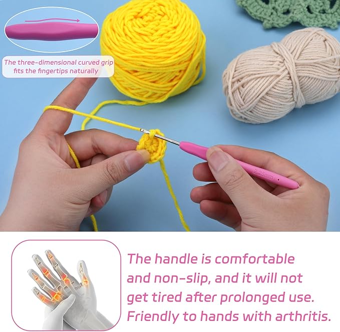 2.25 mm Crochet Hook, Ergonomic Handle for Arthritic Hands, Extra Long  Knitting Needles for Beginners and Crocheting Yarn (2.25 mm)