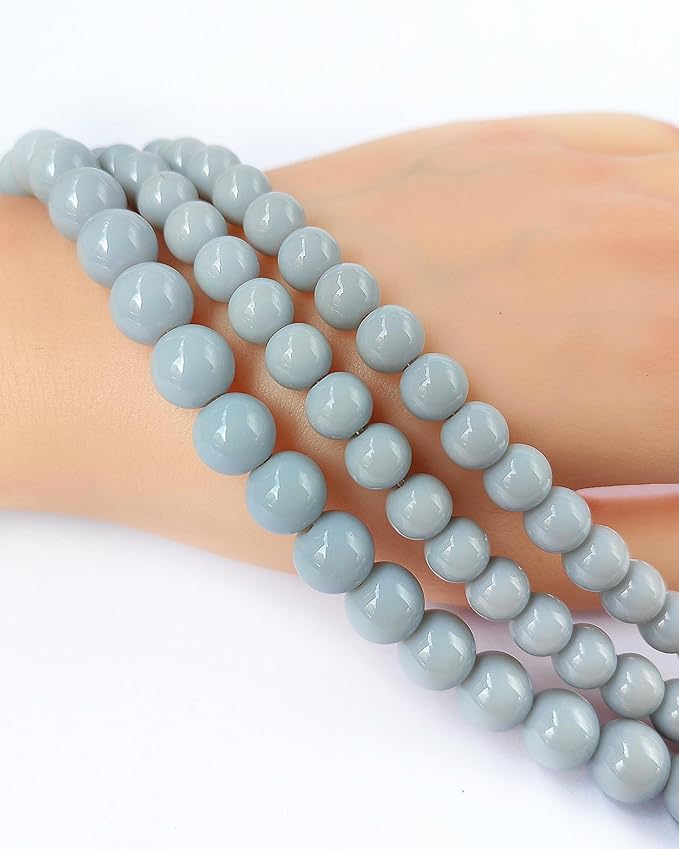 8mm Glass Beads 46PCS Glass Beads for Jewelry Making Charm Round Loose Bead for Bracelet Making Kit (Gray Glass)