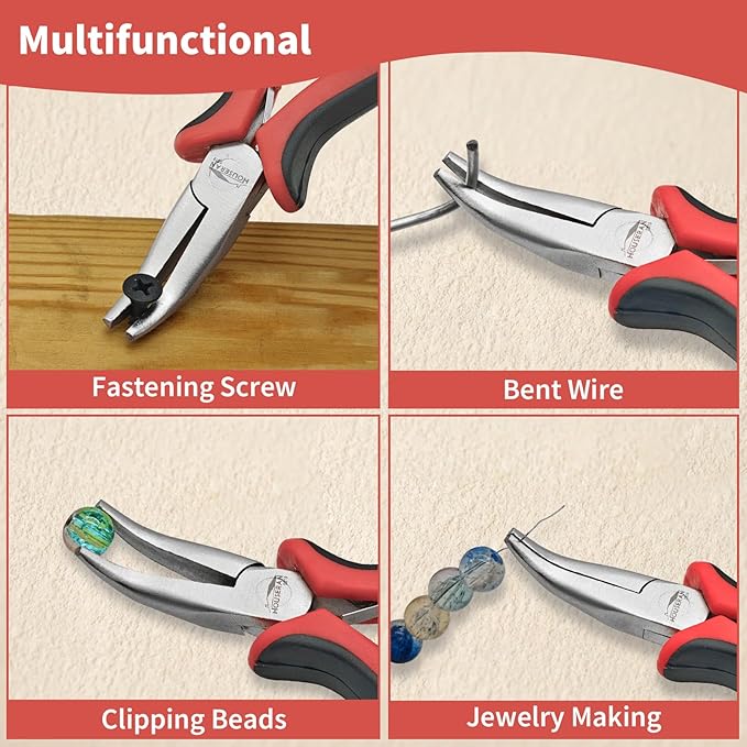 houseran bent nose pliers 5"-5 pack bent nose pliers for jewelry making with spring loaded for diy, craft, repairing