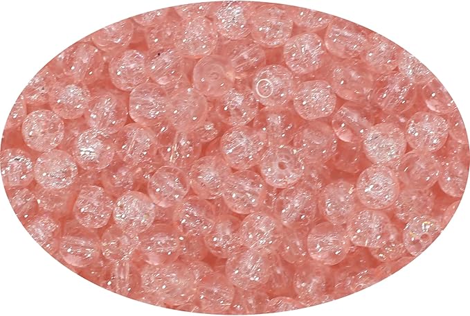 1050pcs Peach Crackle Glass Beads Handcrafted Round Lampwork Smooth Loose Beads for Bracelet & DIY Jewelry Making 6mm