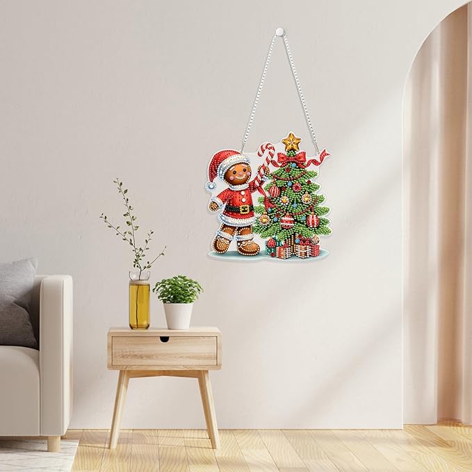GHHKUD Hanging Diamond Art Christmas Pendants Kits, DIY Hanging Decoration Double Sided Christmas Tree Diamond Pinting Ornaments for Adults Kids Gifts for Home Decor