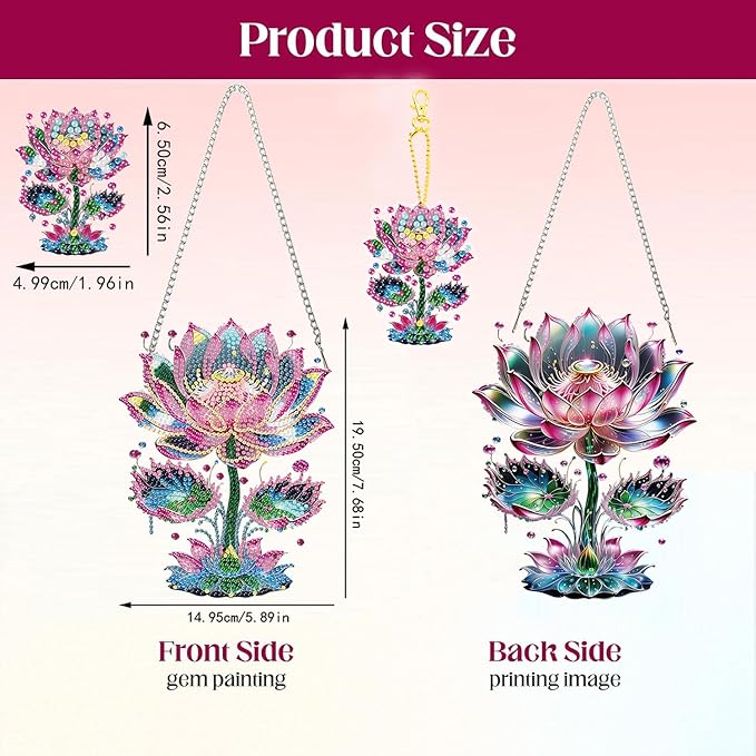 Masendp Hanging Diamond Art Decoration Kit 5D Diamond Painting Kit, DIY Lotus Series Themed Diamond Art Kit Suitable for Beginners and Adults, Home Wall and Garden Decoration
