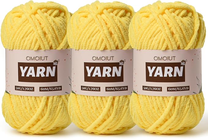3 Packs Plush Chenille Chunky Crochet Yarn - Baby Yarn for Crocheting Soft - Velvet Yarns Knitting for Blankets Crafts - Fluffy Amigurumi Yarns 150g / 196.8yds (3 Yellow)
