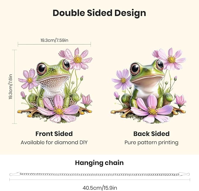 Hanging Diamond Art Kits for Adults Beginners, Frog Flower Diamond Painting Pendant Kit, DIY Acrylic 5D Special Shaped Crystal Diamond Gem Art Painting Hanging Ornament for Home Wall Decor and Gift
