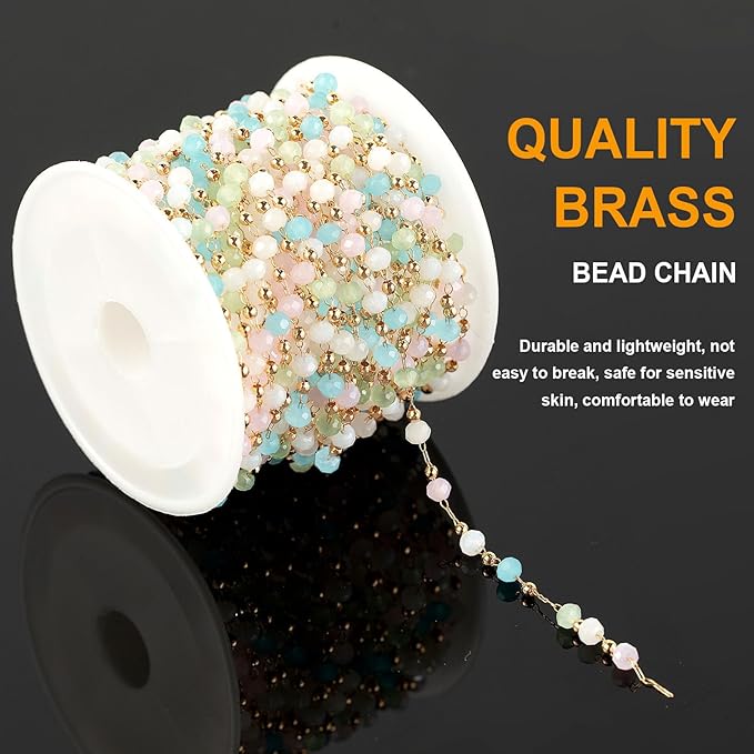 KYUNHOO 5M KC Gold Plated Brass Chains for Jewelry Making Colorful Satellite Bead Chain Bulk with Lobster Claps and Jump Rings Unfinished Jewelry Supply Findings
