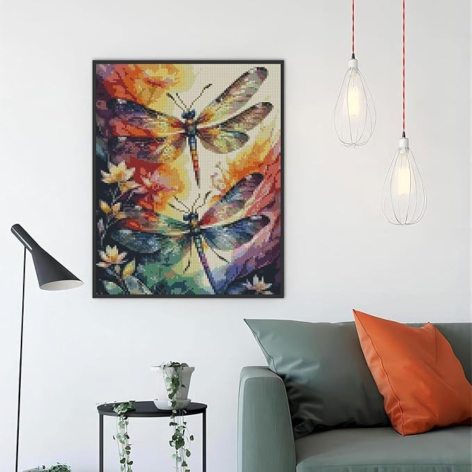 Dragonfly Stamped Cross Stitch Kits for Adults,Flower Dimensions Cross Stitch Kits Embroidery Kit Arts and Crafts for Beginners 15.7x11.8 inches