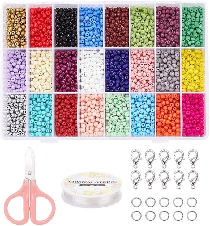 3600 Pcs 4mm Glass Seed Beads Bracelet Making Kit, Small Beads Friendship Jewelry Craft Kit with Lobster Clasps, Jump Rings & Elastic Cord, DIY Art Craft Gift for Girls