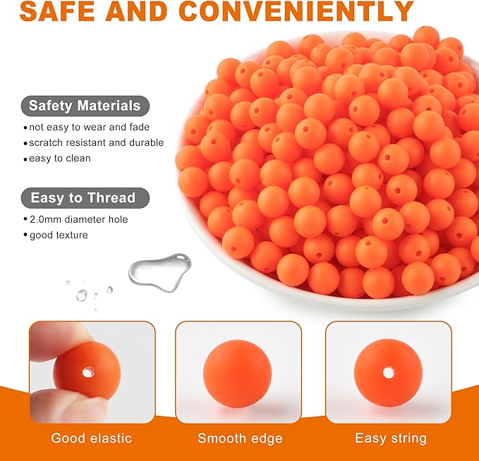 160Pcs 12mm Silicone Beads for Keychain Making Bracelet Necklace, Bulk Round Silicone Beads for Pens(Orange)