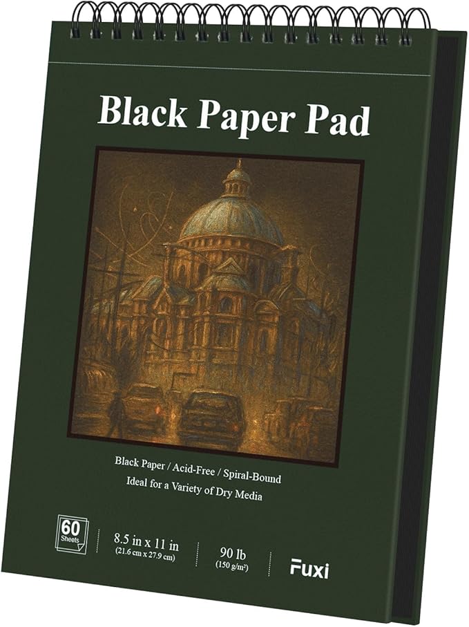 fuxi black paper notebook, 60 sheets (90lb/150gsm) spiral sketchbook 8.5 x 11, hardcover | art supplies for adults, perfect for gel pens.
