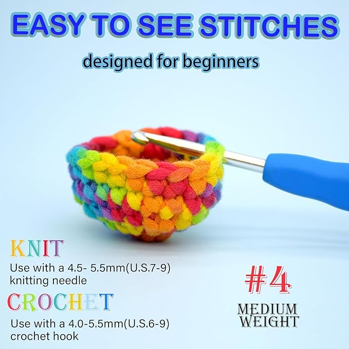 24 Pack Rainbow Beginners Crochet Yarn Cotton Crochet Yarn for Crocheting Knitting Beginners(24x50g)-Variegated Mix