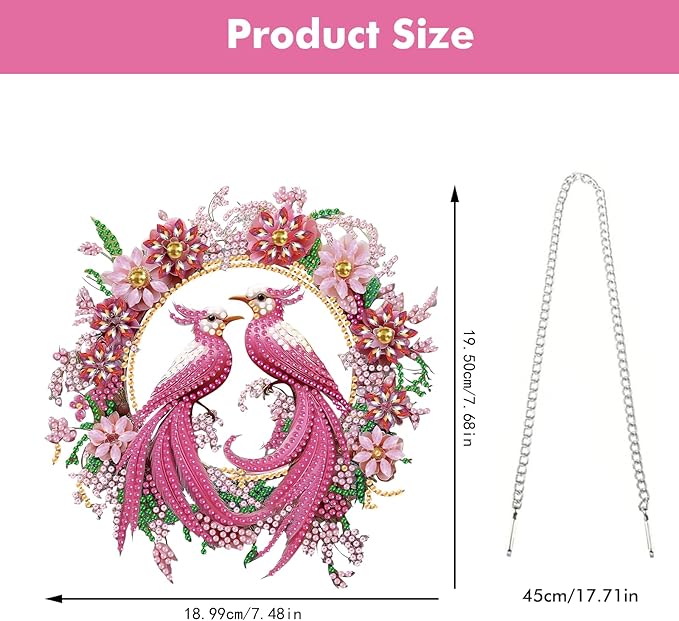 Miwixy Birds Hanging Diamond Art Kits for Adults,Pink Flowers Special Shaped Crystal Christmas Diamond Painting Ornament Kit DIY Double-Sided Pattern Window Pendant Gem Art Kit for Home Wall Decor